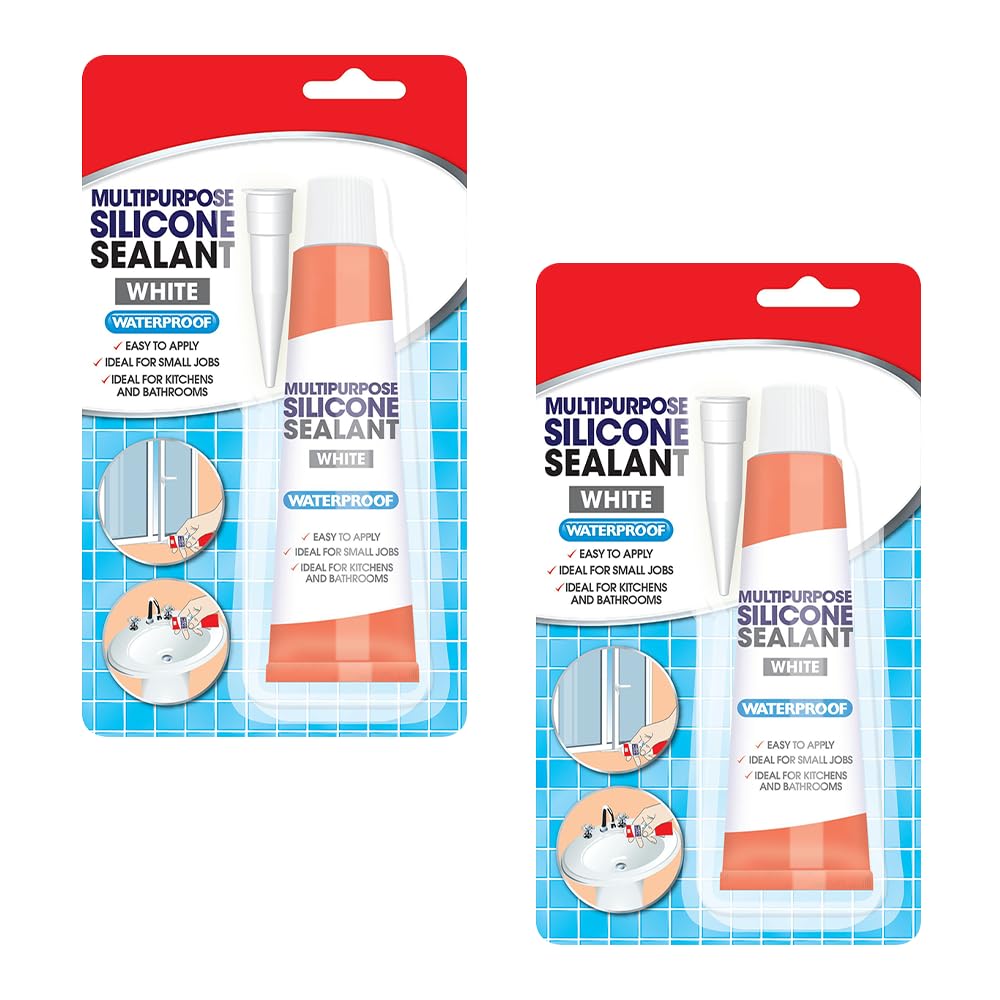 Karrma Ltd. 2x Silicone Sealant White 70g - Kitchen Bathroom Mould Resistant, Anti-Fungal Easy Apply Flexible Waterproof Silicone Tube