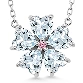 Gem Stone King 925 Sterling Silver Sky Blue Aquamarine and Pink Lab Grown Diamond Pendant Necklace For Women (3.69 Cttw, Heart Shape 6MM, with 18 Inch Chain)