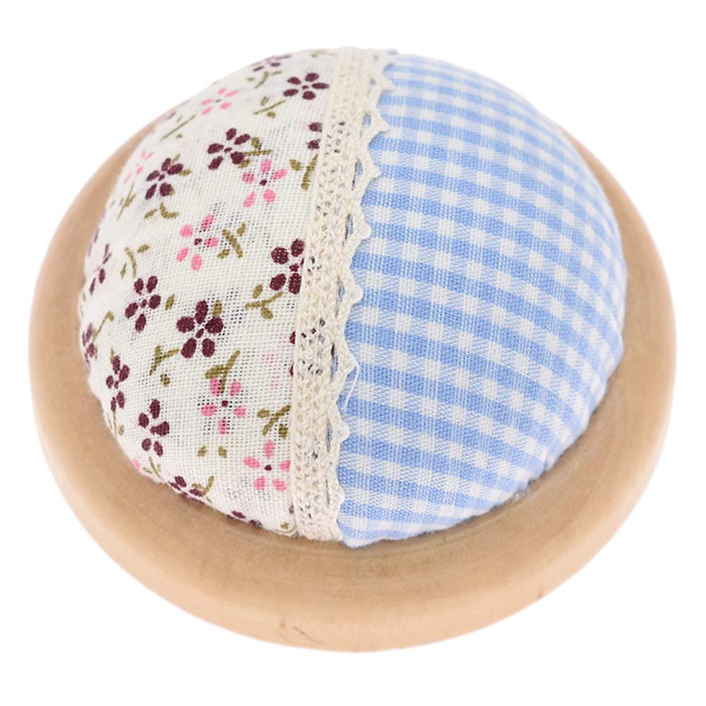 MZY1188 Pincushion with Wooden Base- Floral Print Cotton Pin Cushion DIY Cross Stitch Sewing Needlework Needle Pillow