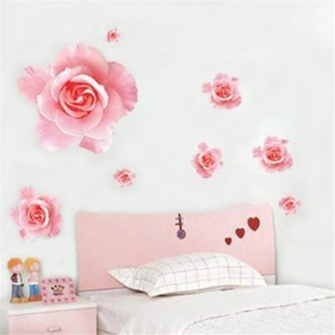 HN Fashion Wall Sticker 3D Pink Rose Flower Removable Home Decor Decal Vinyl