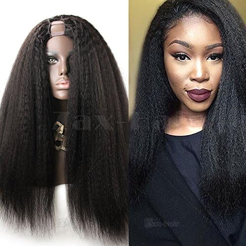 Zax Hair U Part Wig Unprocessed Virgin Kinky Straight U Part Human Hair Wigs Top Quality In Stock Brazilian Human Hair 130-150 Density 1b Color (16" u part wig, 130% Density)