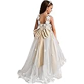 Tulle Flower Girl Dresses for Wedding 3D Lace Bridesmaid First Communion Dress Princess Pageant Party Gown with Bow
