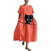 MARSVOVO Summer Dress for Women Funny Cat Graphic Cute Short Sleeve Maxi Dress Causal Plus Size Party Dress for Women