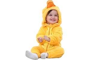 Toddler Baby Boy Girl Fleece Duck Cosplay 𝐏ajamas Halloween Animal Cute Hooded Jumpsuit Zipper Snowsuit Winter