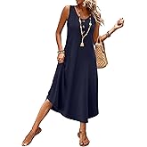 WIHOLL Summer Dresses for Women 2026 Button Front Sleeveless Casual Midi Dress Beach Vacation Sundresses with Pockets