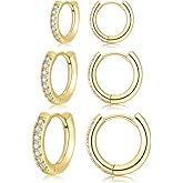 Sterling Silver Hoop Earrings for Women-3 Pairs Sterling Silver Post Small Silver Hoop Earrings Tiny Hypoallergenic Small Hoop Earrings Set for Women Men 8mm 10mm 12mm （2 colors）