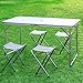 Finether Portable Folding Table Sturdy And Lightweight Steel Frame Legs with 4 Folding Chairs, 4 Adjustable Heights feet, for Indoor/Outdoor Use,Camping Picnic, Party Dining, White