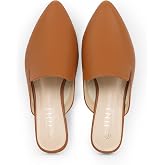 MUSSHOE Women&rsquo;s Pointed Toe Mule Flats, Slip On Backless Loafers,Tan Pu 9 | Comfortable Lightweight Flats with Memory Foam, Ideal for Office Work &amp; Dressy Casual Wear