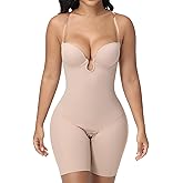 SHAPESHE Strapless Shapewear for Women Backless Bodysuit Tummy Control Built-in Bra Low Back Deep U Plunge Body Shaper
