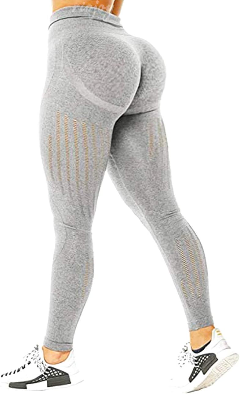 Seamless Running Leggings for Women Eyelet High Waist Yoga Pants Gym Workout Tights