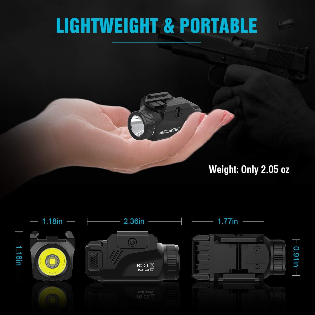 AUCLAYTEC Mini 600 Lumens Gun Flashlight Compact Rail Mount Tactical Flashlight with Adjustable Rail with Strobe for Pistols Fits Picatinny MIL-STD-1913 Glock Taurus Ruger Springfield H&K S&W: Sports & Outdoors