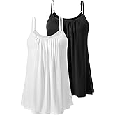 AMVELOP 2 Piece Camisole for Women Casual Pleated Cami Adjustable Spaghetti Strap Tank Top Loose Fit S-XXXXL