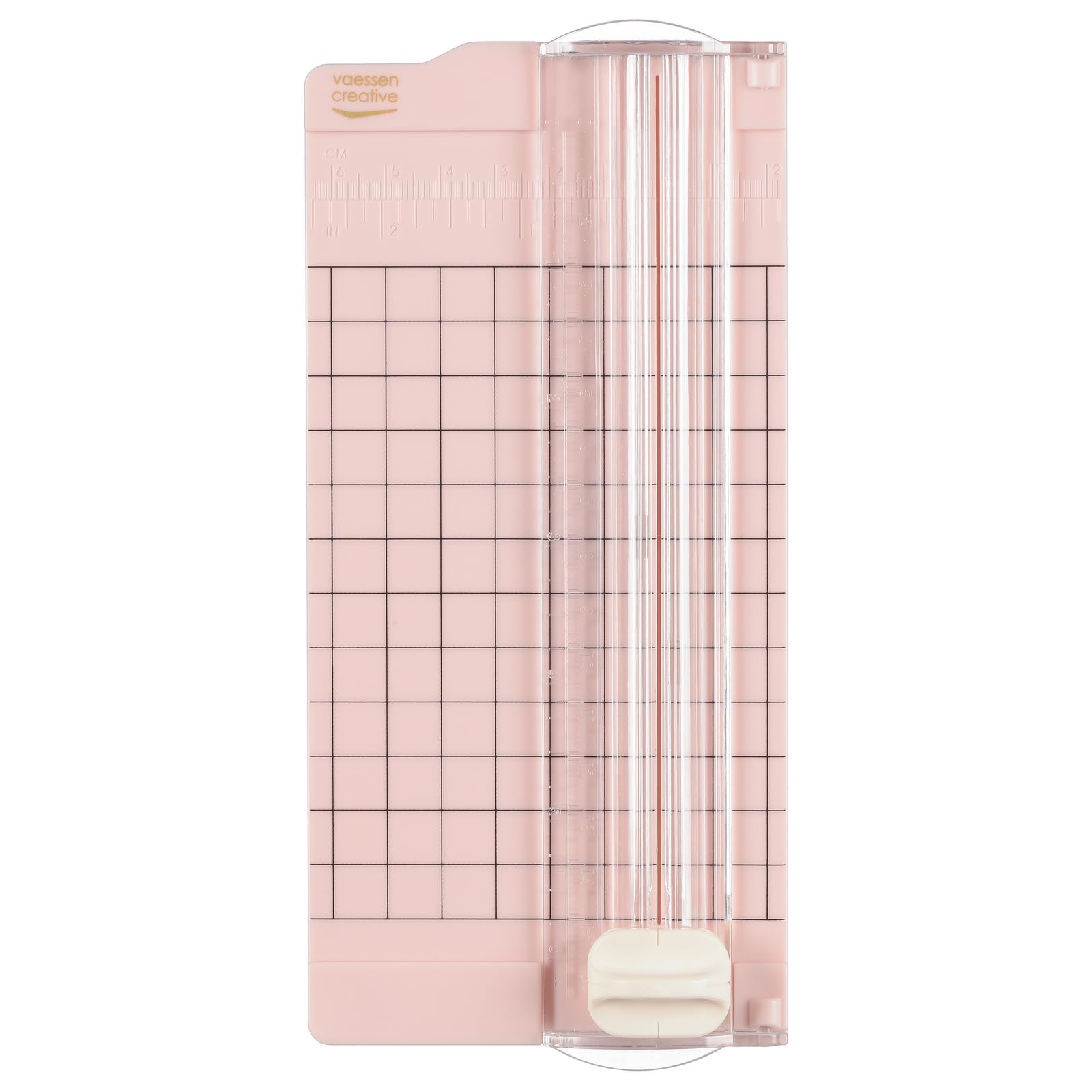 Vaessen Creative 2137-061 Mini Papierschneider Rosa, 6,5 x 15,3 cm, Kleine Papierschneidemaschine Angaben in Zentimeter und Zoll Zum Basteln mit Papier, Pink, 2.5 x 6 inches