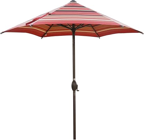 Amazon Com Abba Patio 7 5ft Patio Umbrella Outdoor Umbrella Patio Market Table Umbrella With Push Button Tilt And Crank For Garden Lawn Deck Backyard Pool Red Stripe Garden Outdoor