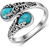 Biduanro Genuine Turquoise Rings for Women 925 Sterling Silver Tree of Life Ring Western Rings for Women Real Turquoise Jewelry Gifts for Women