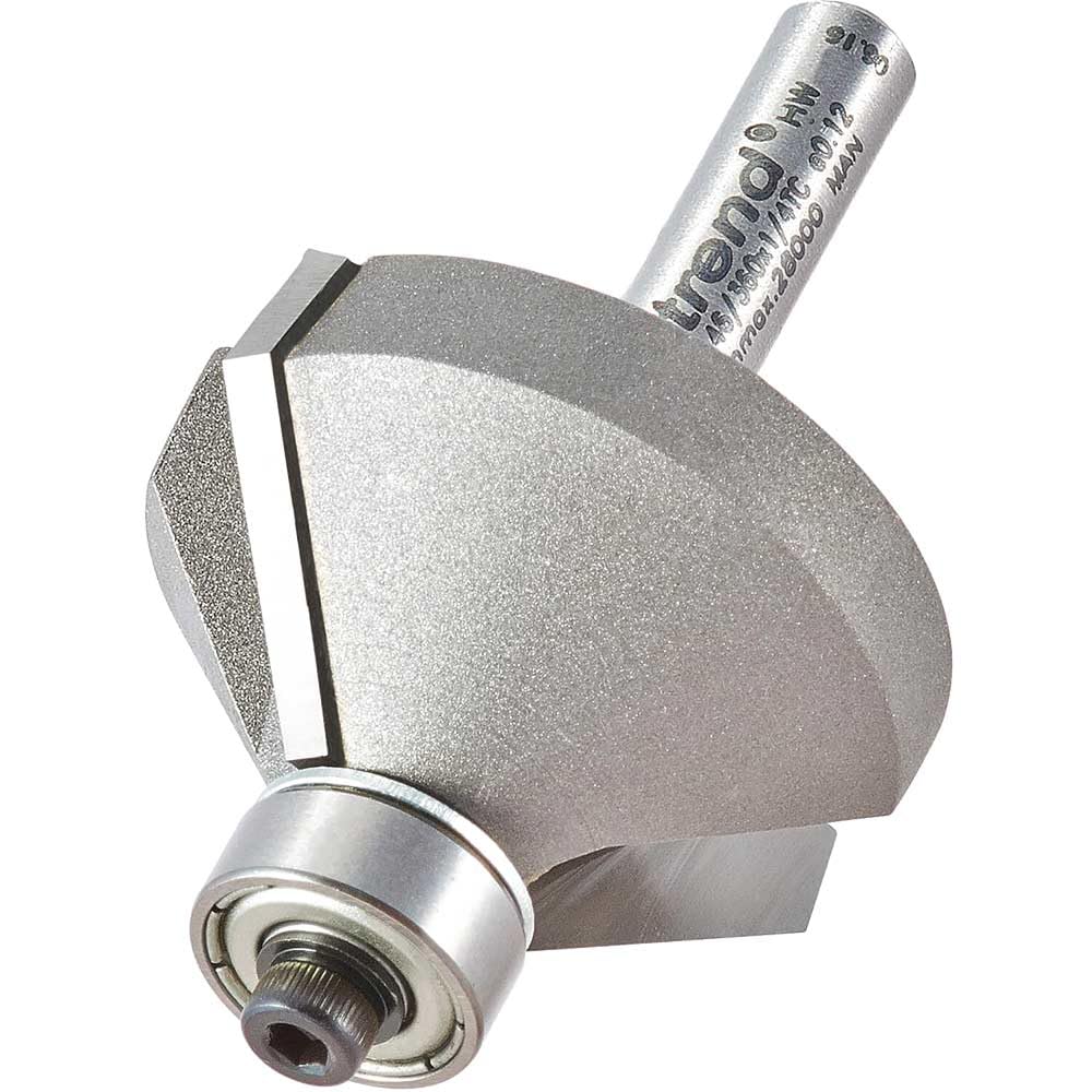 Trend Professional Bearing Guided Chamfer Cutter, 45-Degree, 1/4 Inch Shank, 35.1mm Cut Diameter & 12mm Cut Length, Tungsten Carbide Tipped, 46/360X1/4TC