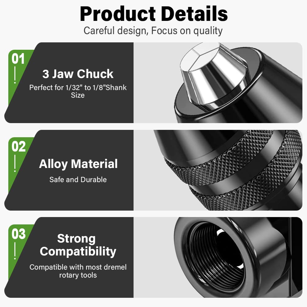 15 Stück Bohrfutter-Spannzangensatz Kompatibel mit Dremel, Zubehörsatz für Multifunktionswerkzeuge, 1/32" bis 1/8" Ersatz 4486 Schnellwechsel-Bohrfutter mit Ersatz 4485 Messing-Spannzange Metallmutter 2
