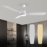 TALOYA 52 Inch White Ceiling Fans with Lights Led