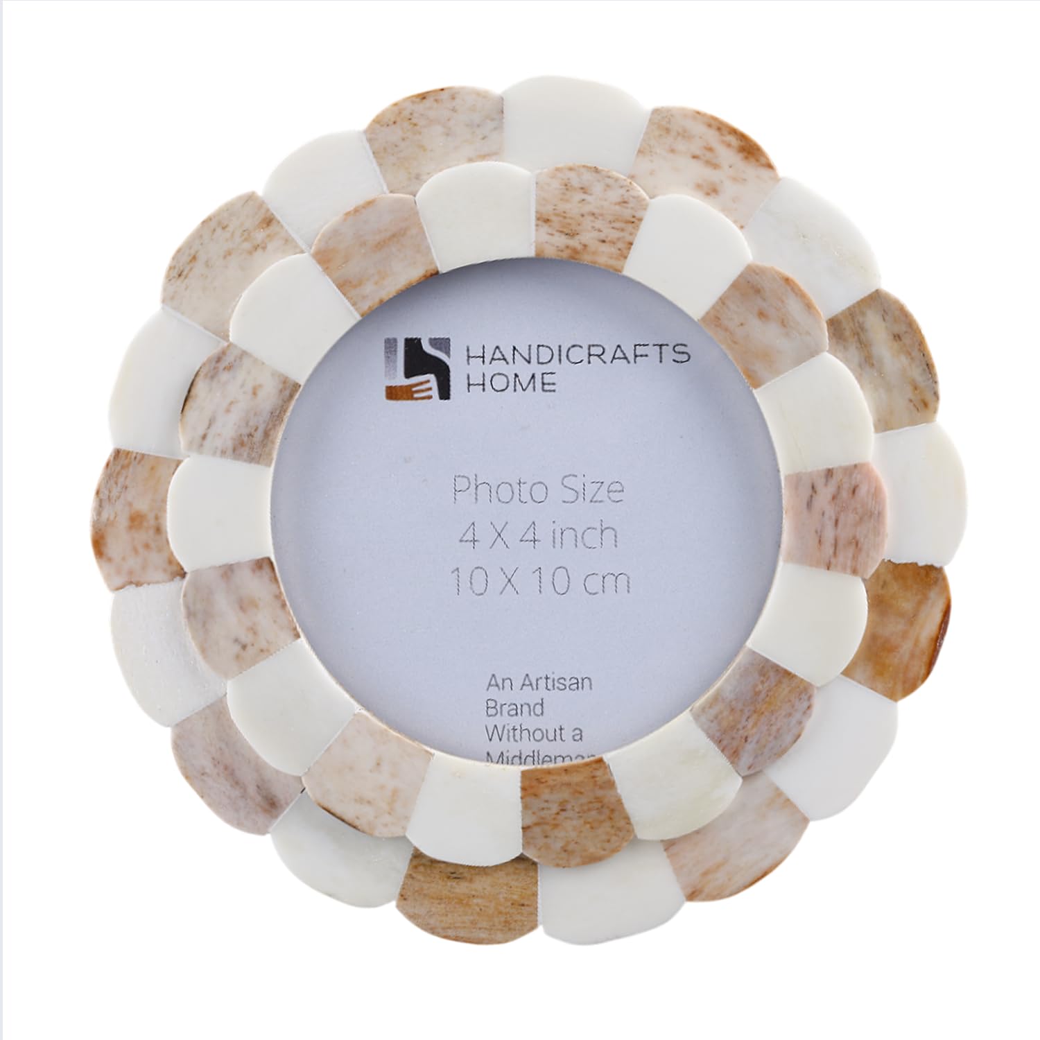 Photo 1 of Handicrafts Home Photo Picture Frame - 4" x 4", Round Handmade Gift Photo Frames - Brown & White