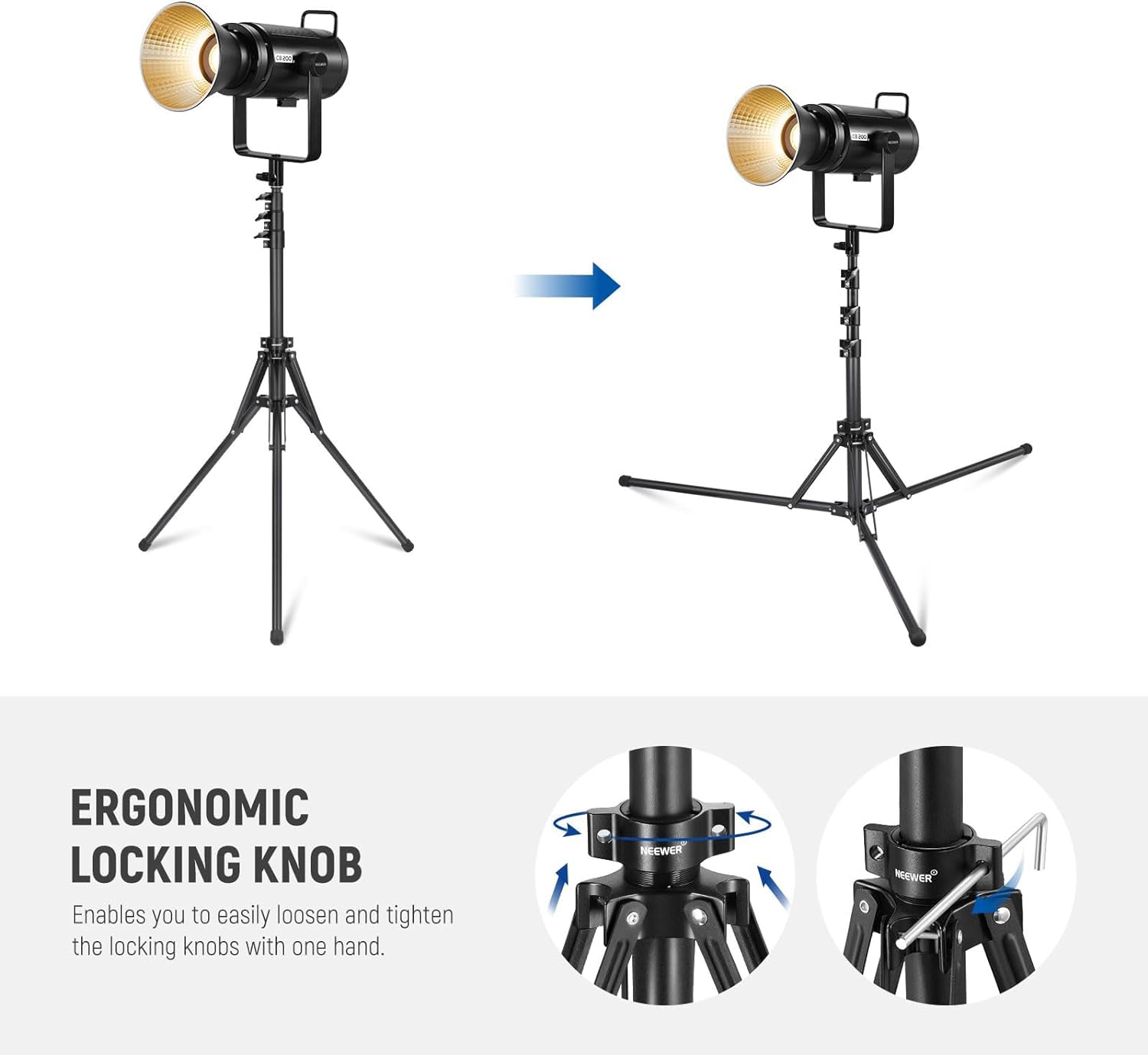 NEEWER Light Stand All Metal with 180° Reversible Legs, 70
