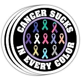 MAIANEY (3 Pcs) Multicolor Cancer Ribbon Stickers, Cancer Awareness Waterproof Vinyl Decals for Laptop, Bottle, Car, Window, Mirror, Snowboard, Skateboard