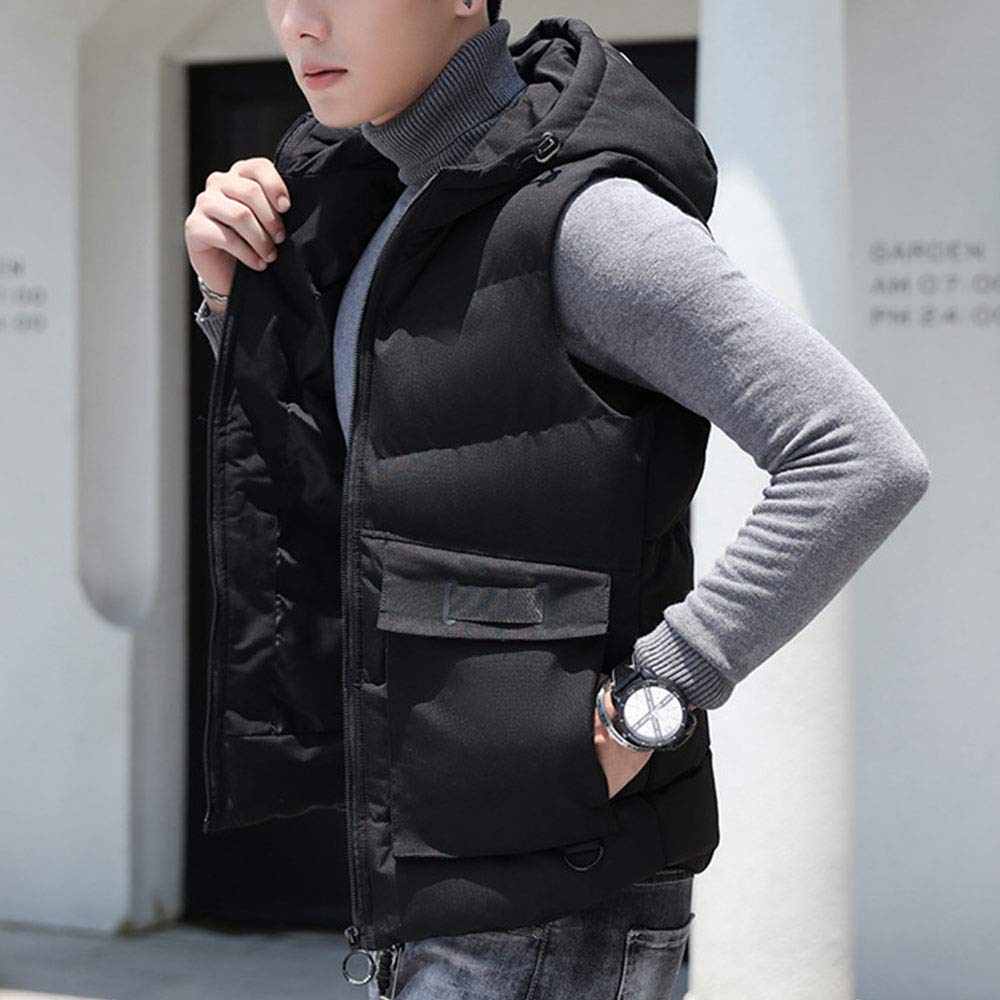 Mens Stand Collar Hooded Puffer Vest Casual Slim Fit Sleeveless Quilted Jacket Vests Men