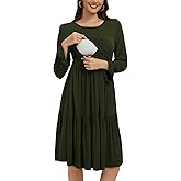 Smallshow Women's Maternity Nursing Dress Long Sleeve Ruffle Breastfeeding Clothes