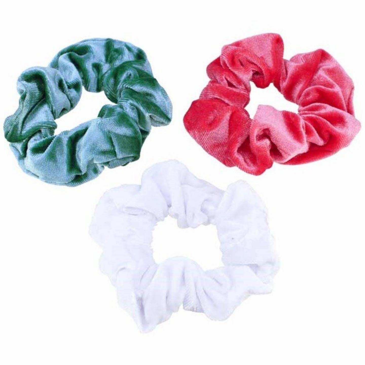Topkids Accessories - Velvet Scrunchie Scrunchies Elastic Hair Band Ponytail Holders Hair Scrunchie Hair Bobbles Hair Accessories for Women, Ladies, Girls - Pack of 3 (Assorted - Pink, Green, White)