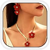 Zehope Flower Necklace Earrings Set Statement Foral Jewelry Set Wedding Snake Chain Necklace for Women