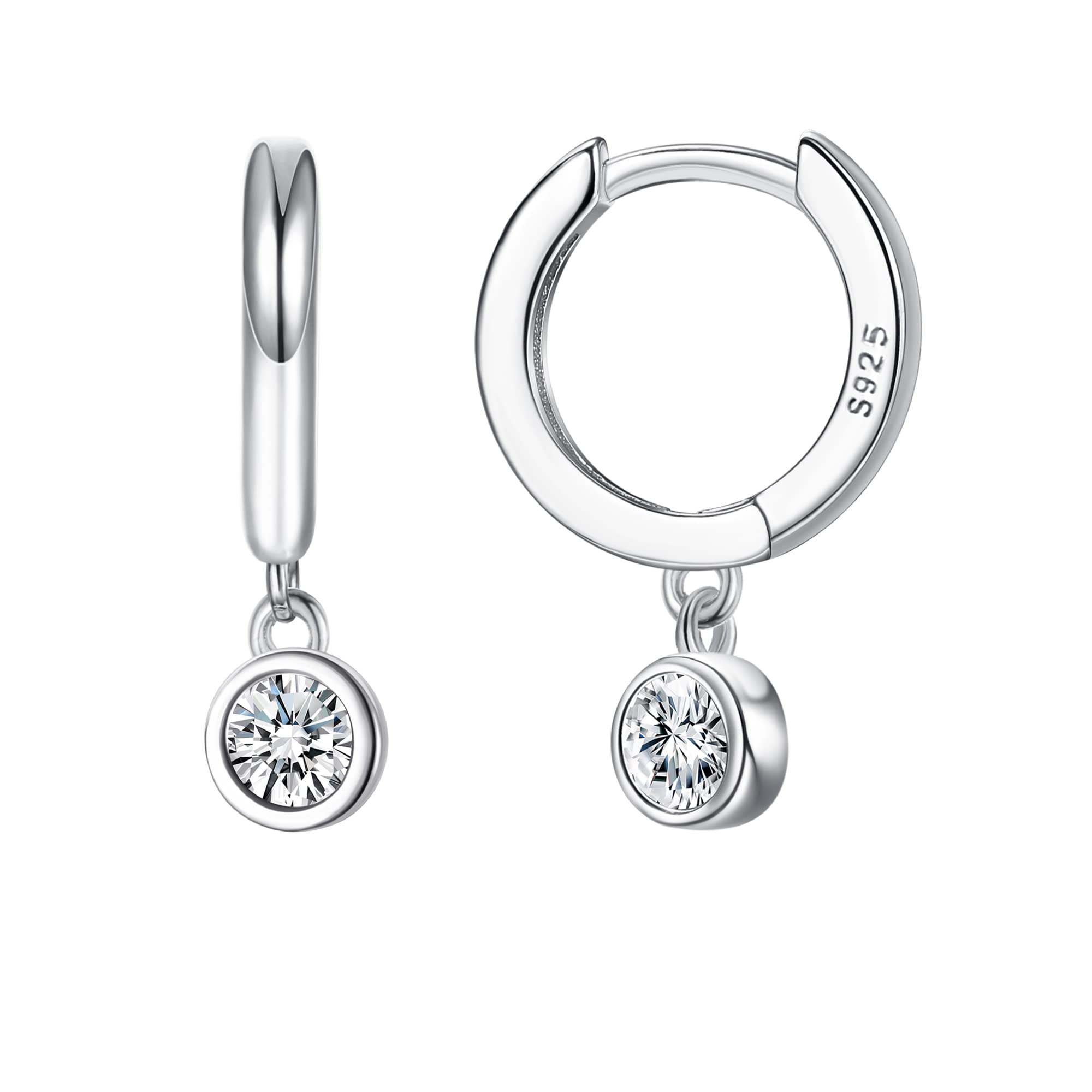 ORAZIO 925 Sterling Silver Post Huggie With Dangle Earring Huggie Small Hoop Earrings Charm Personalized Cubic Zirconia/Moon/Star/Heart/Lightning/Crystal Drop Dangle Earrings for Women