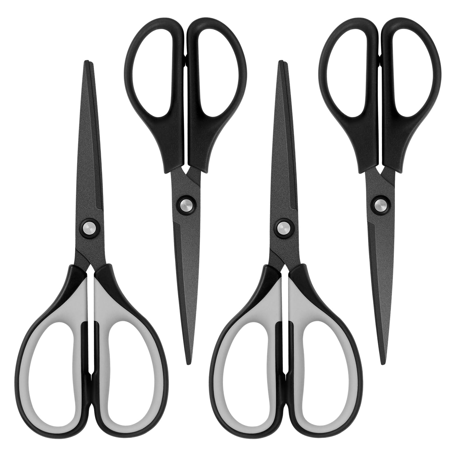 Photo 1 of Uaugulft Titanium Scissors, Professional Multi-Purpose Scissors with Stainless Steel Blades, Soft Grip Handle, Great for Office School Sewing Craft Supplies, Grey Black/All Black, 4 Pack (missing 1 scissor)

