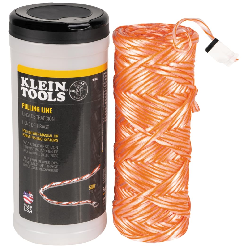 KLEIN TOOLS Pull Line for Light Duty Cable or Rope Pulling, 95 kg Average Breaking Strength 152 m Klein Tools 56108, Orange/White