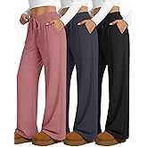 Locoowai 3 Pack Women's Wide Leg Lounge Pants, Loose Drawstring Yoga Sweatpants with Pockets Casual Cozy Pajama Jogger Pants