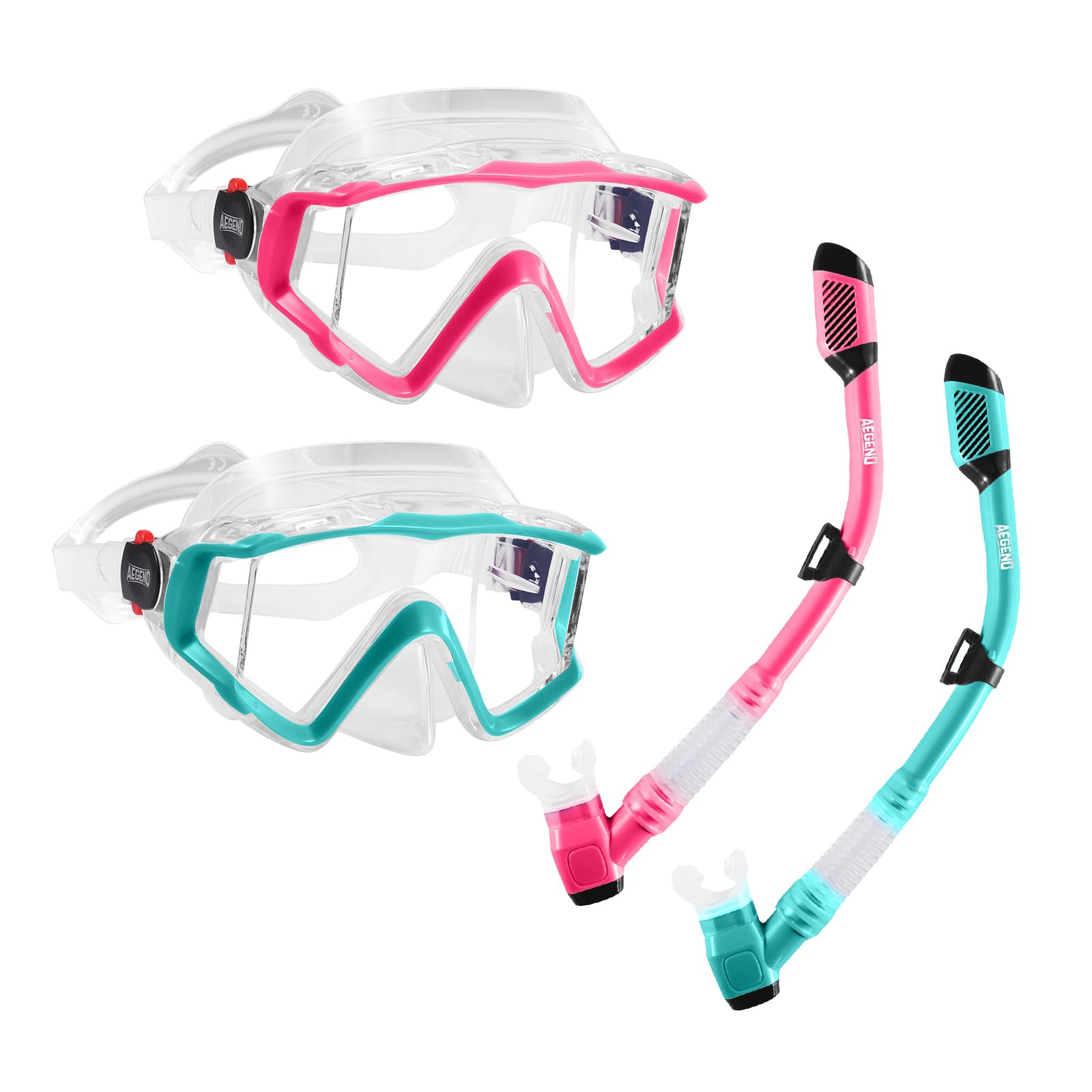 Photo 1 of Aegend Snorkeling Gear for Adults, Dry Snorkel Set Panoramic View Enhanced Anti-Leak and Anti-Fog Technology, Adjustable Strap for Snorkeling Scuba Diving Swimming (Rose Red & Light Green)
