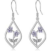 Scottish Thistle/Sunflower/Violet/Daffodil/Orchid Earrings Sterling Silver Flower Dangle Dangling Drop Boho Earrings Jewelry Gifts for Women
