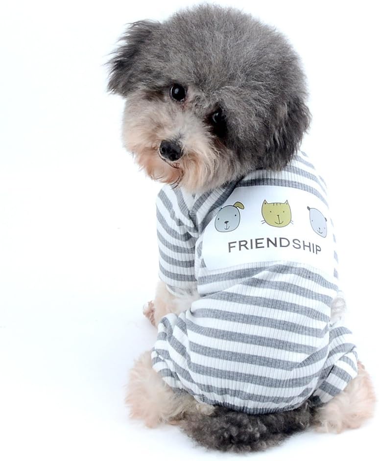 Ranphy Small Dog Stripe Pajamas Winter Comfy Cotton Pet Clothes Puppy Outfit Cat Apparel Doggy Pyjamas PJS Shirt Yorkie Jumpsuit Boys for Summer Autumn Gray Size L - Image 3
