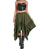Mluiov Women's Renaissance Flowy Asymmetrical Goth Midi Skirt Western Fairy Lace Layered Boho Steampunk Skirts