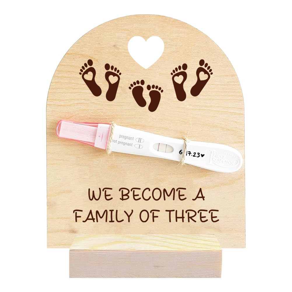 FREEBLOSS Wooden Pregnancy Announcement For Dad Footprint&Heart Pregnancy Test Keepsake Wooden Sign Baby Surprise Pregnancy Announcement Sign Fun Ways to Announce Pregnancy To Be Gifts