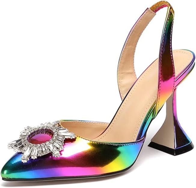 Tacones iridiscentes Bombas de mujer, Sexy Diamante Cristal Sol Flor