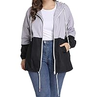 kacocob Women's Plus Size Rain Jacket Lightweight Hooded Rain Coat Windbreaker