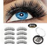 Magnetic False Eyelashes [No Glue] - 3D Handmade Reusable Fiber Lashes Extension - Ultra Soft & Natural Look (8 Pieces) (Black)