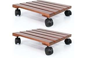 ALLADINBOX Plant Caddy 2 Set 12 inch Wooden Heavy Duty Plant Stand with Lockable Caster Wheels Plant Dolly Indoor/Outdoor Holds Up 150 Lbs Strong and Sturdy Design, Brown