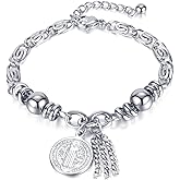 Stainless Steel Cross Saint Benedict Coin Charm Bracelet for Women Catholic Exorcism Protection Jewelry