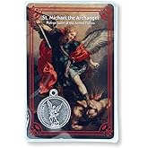 Caritas et Fides St. Michael the Archangel Laminated Holy Card with Medal – Catholic Wallet-Size Patron Saint of Armed Forces & Protection