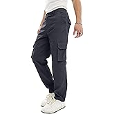 PLEPAN Mens Casual Straight Leg Stretch Cargo Pants Lightweight Relaxed Fit Drawstring Elastic Waist Pants with Multi Pockets