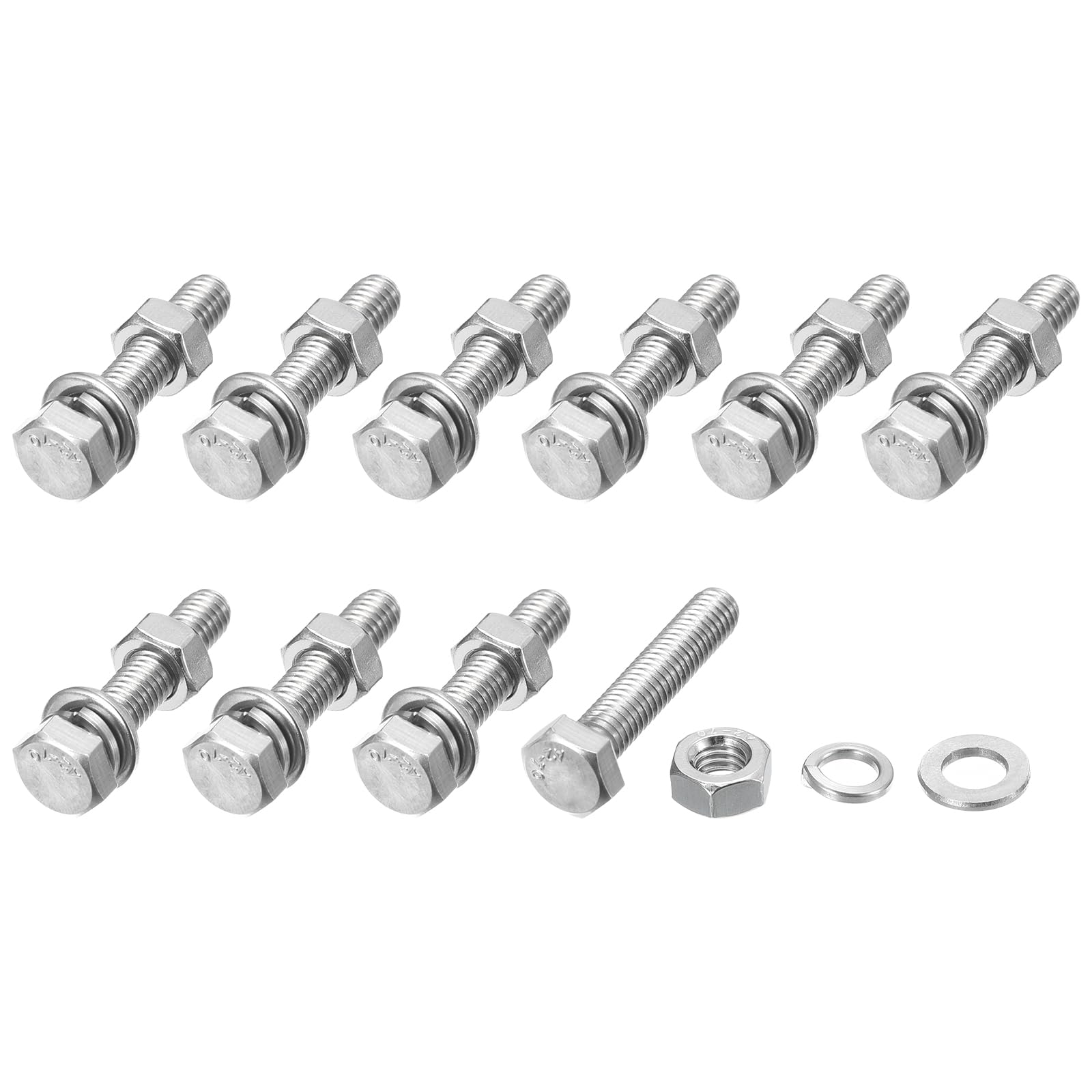 METALLIXITY Hex Head Screws Bolts, Nuts, Flat & Lock Washers Kits (M6-1x30mm) 10 Set, Stainless Steel Fully Threaded Machine Screws Bolt Set - for Home Appliance Equipment