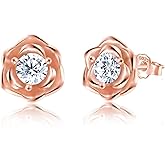 Rose Flower Stud Earrings for Sterling Silver with Gold Plated Hypoallergenic Jewelry Cubic Zirconia Studs Earring, Birthday Gifts for Women