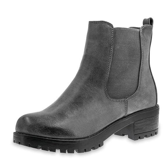 Marimo Damen Stiefeletten Chelsea Ankle Boots Wildlederoptik Blockabsatz Profilsohle Plateau