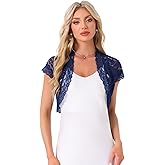 Allegra K Women's Lace Cardigan Open Front Elegant Short Sleeve Sheer Floral Cropped Bolero Lace Shrug Top