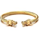 COOLSTEELANDBEYOND Elastic Adjustable Mens Dragon Bracelet Steel Twisted Cable Bangle Cuff Bracelet Polished